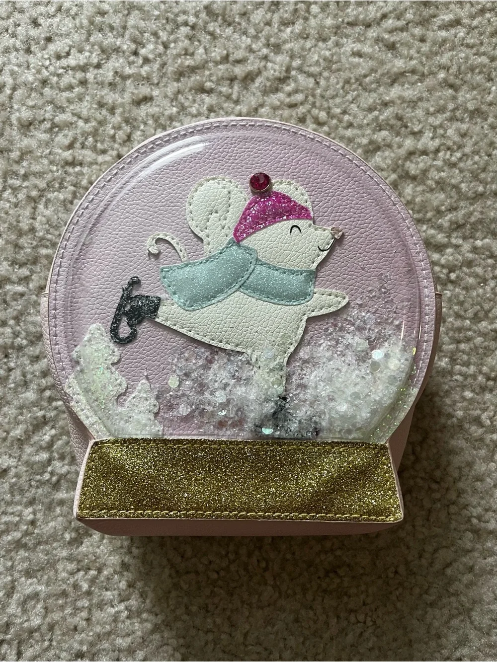 Pink Glitter Mouse Snow Globe Purse
